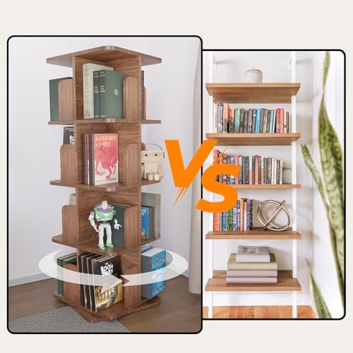 Image of Amazon Brand - Solimo Revolva 360 Rotating Bookshelf I 4 Tier Bookshelf I Wooden Book Stand & Bottom Turnplate for Office, Livingroom, Bedroom I Brown I 38L x 38W x 126H CM I DIY