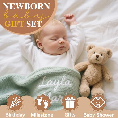 Personalized Embroidered Baby Blanket for Boys/Girls, Cotton Chunky Knit Customized Swaddle with Name, 40 * 30 inches, Handmade Receiving Nursery Blankets, Newborn, Birthday - Image 4