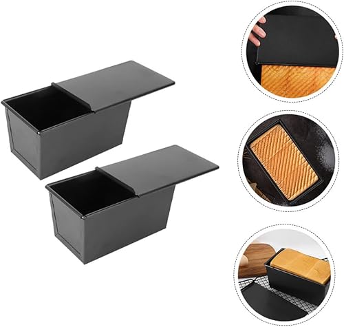 Miniatura 9 de Yardwe Pan para hornear pan, 2 piezas, molde para pan Pullman, molde para pan con tapa, caja de tostadas corrugadas antiadherentes para horno, pan,
