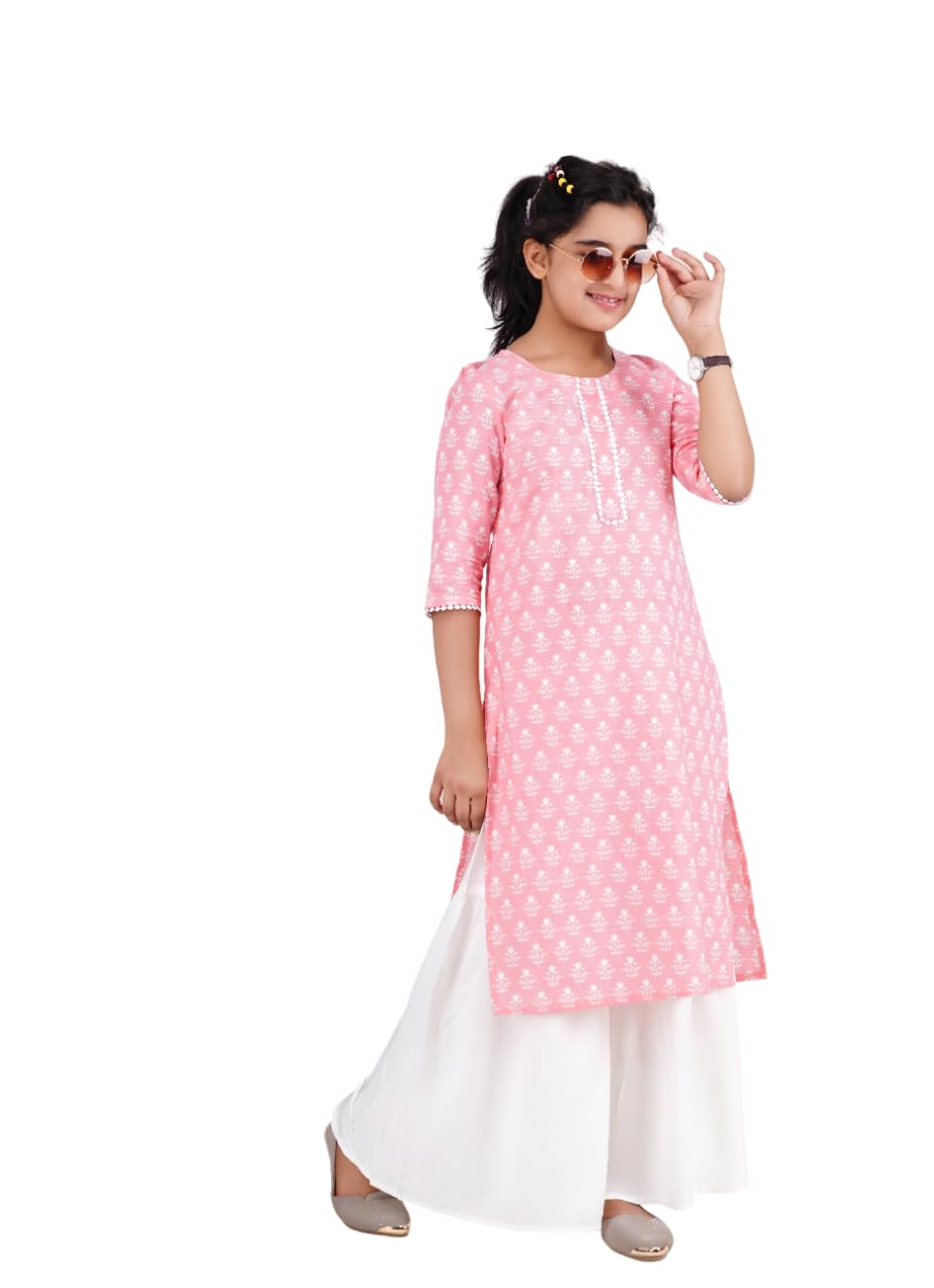DMP Girl's Cotton Decent Floral Printed Straight Trendy Kurta-image-1