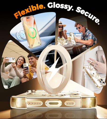 Image of Soft Case for iPhone 14 Pro with 360 Magnetic Stand, Fit for MagSafe, Gold