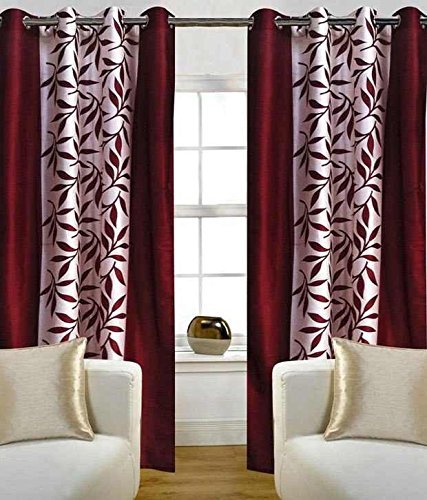 Freehomestyle Floral Polyester Door Curtain - 7ft, Maroon