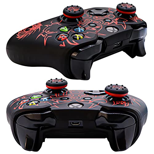 Xbox-One Controller Skin, BRHE Anti-slip Silicone Cover Protector Case Accessories Set for Microsoft Xbox 1 Wireless/Wired Gamepad Joystick with 2 Thumb Grips Caps (Red)