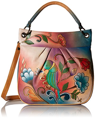 Damen, Handpainted Leather Large Convertible Tote, Portuguese Parrot Umhänge-Handtasche, Portugiesischer Papagei, Einheitsgröße