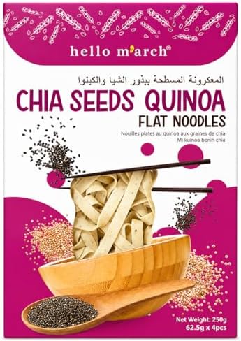Hello March Chia Seeds Quinoa Flat Noodles, High Protein Wheat Flour, Organic Raw Quinoa- Vegan & Vegetarian Friendly- 250g