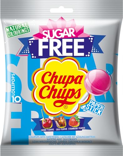 Chupa Chups SUGAR FREE Assorted 10 Lollipops, 110g