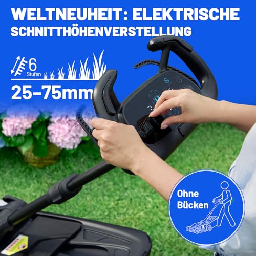 Litheli Easysurge Akku Rasenmäher, 40V/43cm Schnittbreite, Selbstfahrend (2,2-4,7 km/h), Bürstenloser Motor, bis 500 m², 50L Fangkorb, 25-75 mm Schnitthöhe, inkl. 2 x 4,0 Ah Akkus