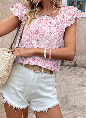 Image of Falechay Womens Bow Tie Back Tops Round Neck Ruffle Short Sleeve Shirts Cute Babydoll Chiffon Tee Women Summer Trendy Tunic