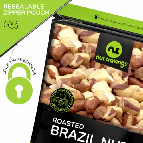 Image of NUT CRAVINGS - Brazil Nuts Roasted & Unsalted - No Shell, Whole (16oz - 1 LB) Packed Fresh in Resealable Bag - Healthy Protein Food Snack, Food Assortments