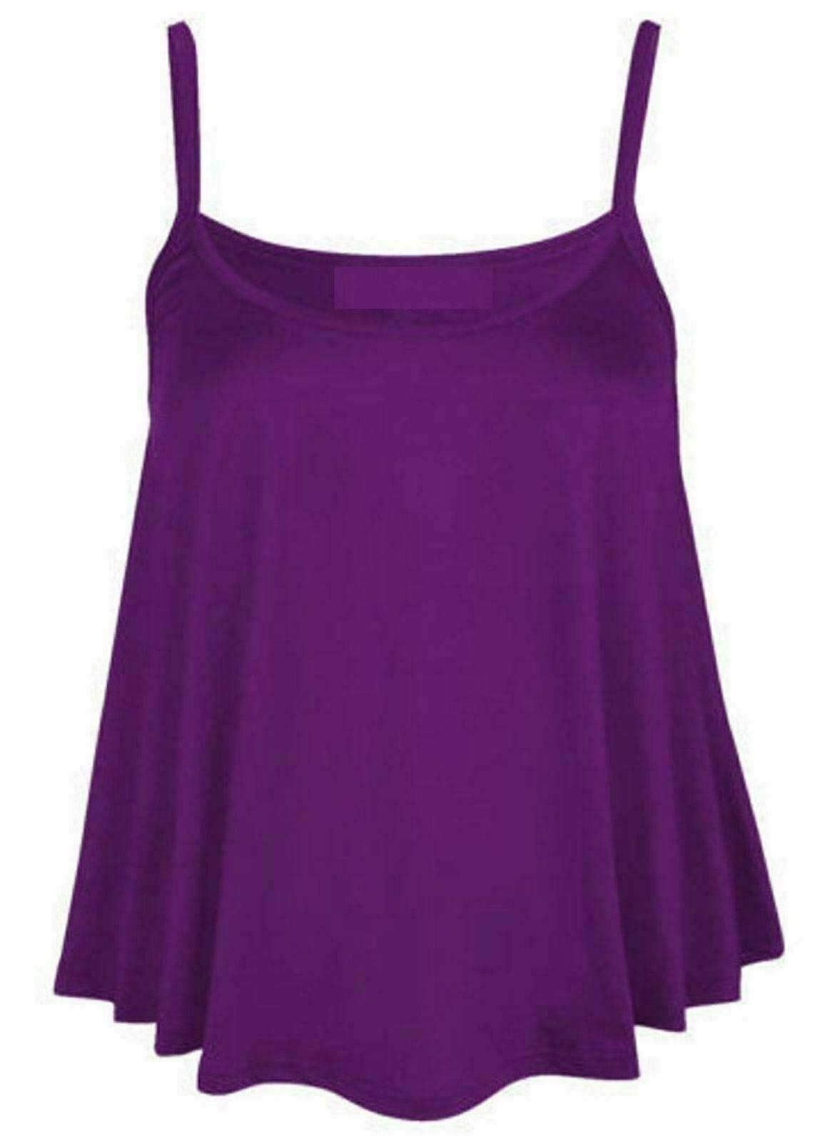 FASHION 7STAR Plus Size Womens Plain Strappy Sleeveless Ladies Swing Cami Vest Camisole Flared Mini Top UK 8-26