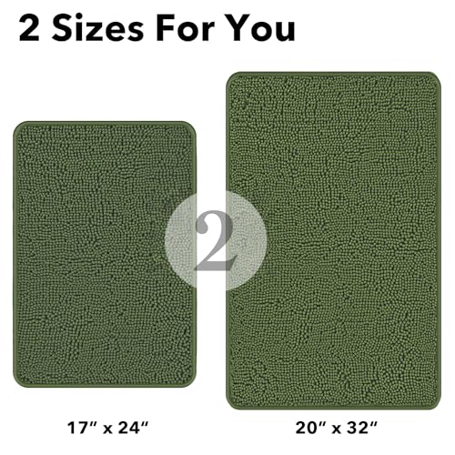 Badteppich-Set, rutschfest, Chenille-Matte, saugfähig und waschbar, dick, weich, für Badezimmer und Dusche und Waschbecken, 43,2 x 61 cm & 50,8 x 81,3 cm, Olivgrün, 2-teilig – Bild 3