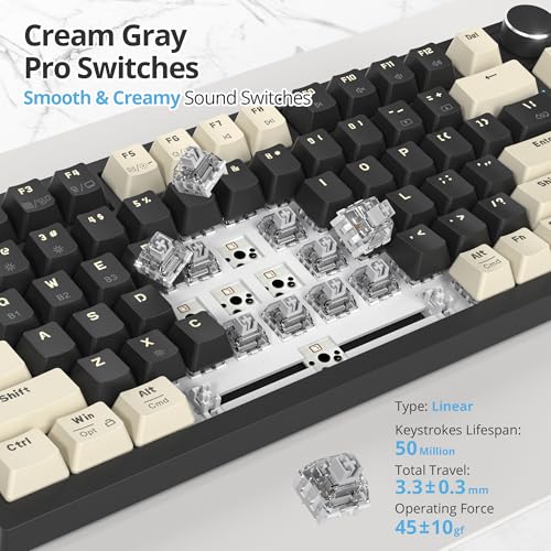 Image of 75% Wireless Creamy Mechanical Keyboard, Hot Swappable Custom Keyboard, RGB Backlit Gasket Gaming Keyboard, 2.4G /BT5.0 /USB-C Mechanical Gaming Keyboard, Pre-lubed Linear Gray Cream Switches