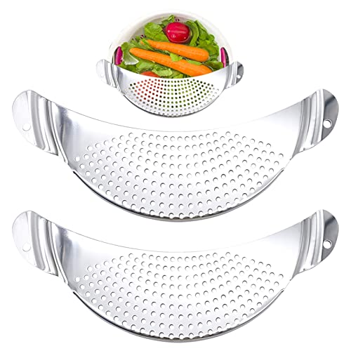2 Pièces passoire en forme de demi-lune, inoxydable passoire clipsable pour bols, poêles et casseroles