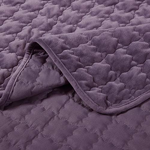 Royal Tradition Plush Velvet Purple Coverlets, King/California King Oversized 3Pc Quilt Set (110-Inch Wide X 96-Inch Long) All Seasons Quilted Checkered Bedspread #TOP2