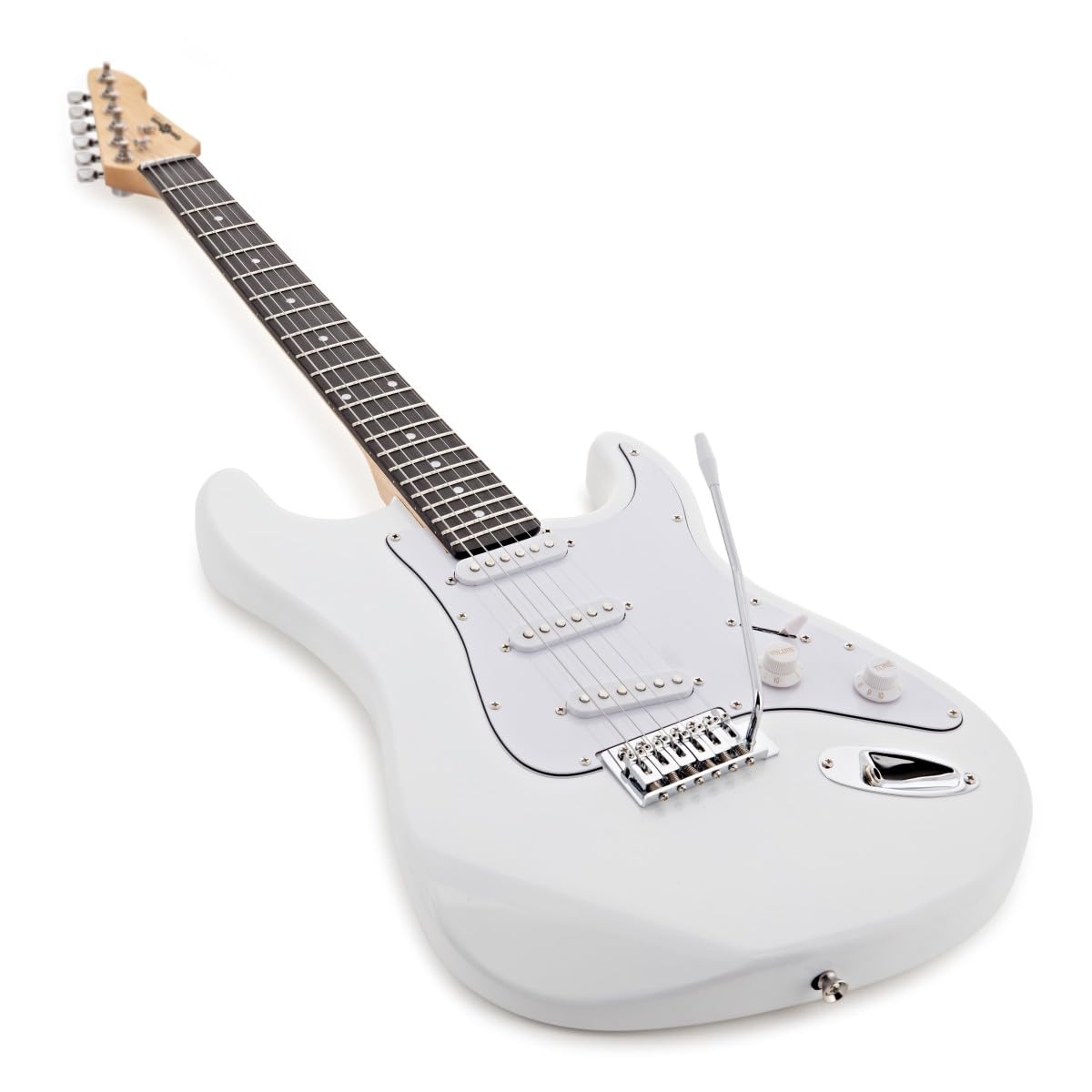 Chitarra Elettrica LA Bianca, Ampli 15W e Accessori | Manico e Corpo Leggeri e Comodi, Ampli Portatile con EQ 3 Bande e Overdrive, Ampli Pronto per il Palco e Pacchetto Completo
