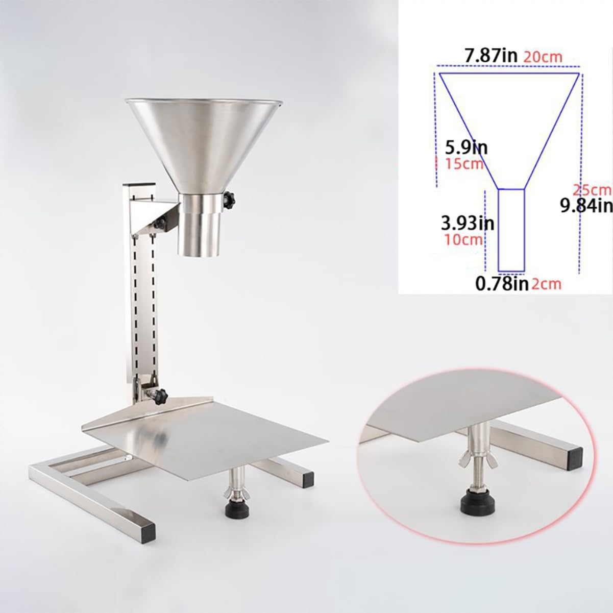 Embudo de Acero inless con nd, Herramienta de llenado de Altura Ajustable para Bolsas de vacío, rampa Ancha de la Boca de 10cm, dispensador Manual Duradero para líquidos y Polvos
