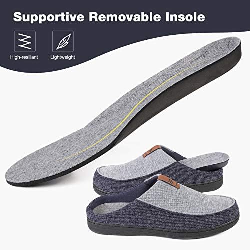 EverFoams Men's Cozy Cotton Knit Moccasin Slippers Indoor Outdoor House Shoes with Removable Insole (Size 9-10 M US, Gray) | Image 3