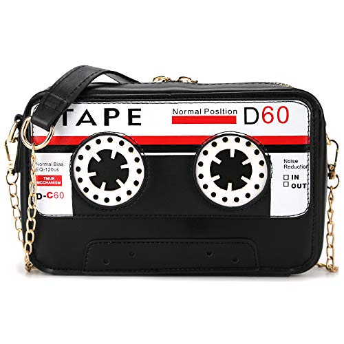 QiMing Retro Tape Shaped Evening Purse,PU Audio Cassette Crossbody HandBag for Women
