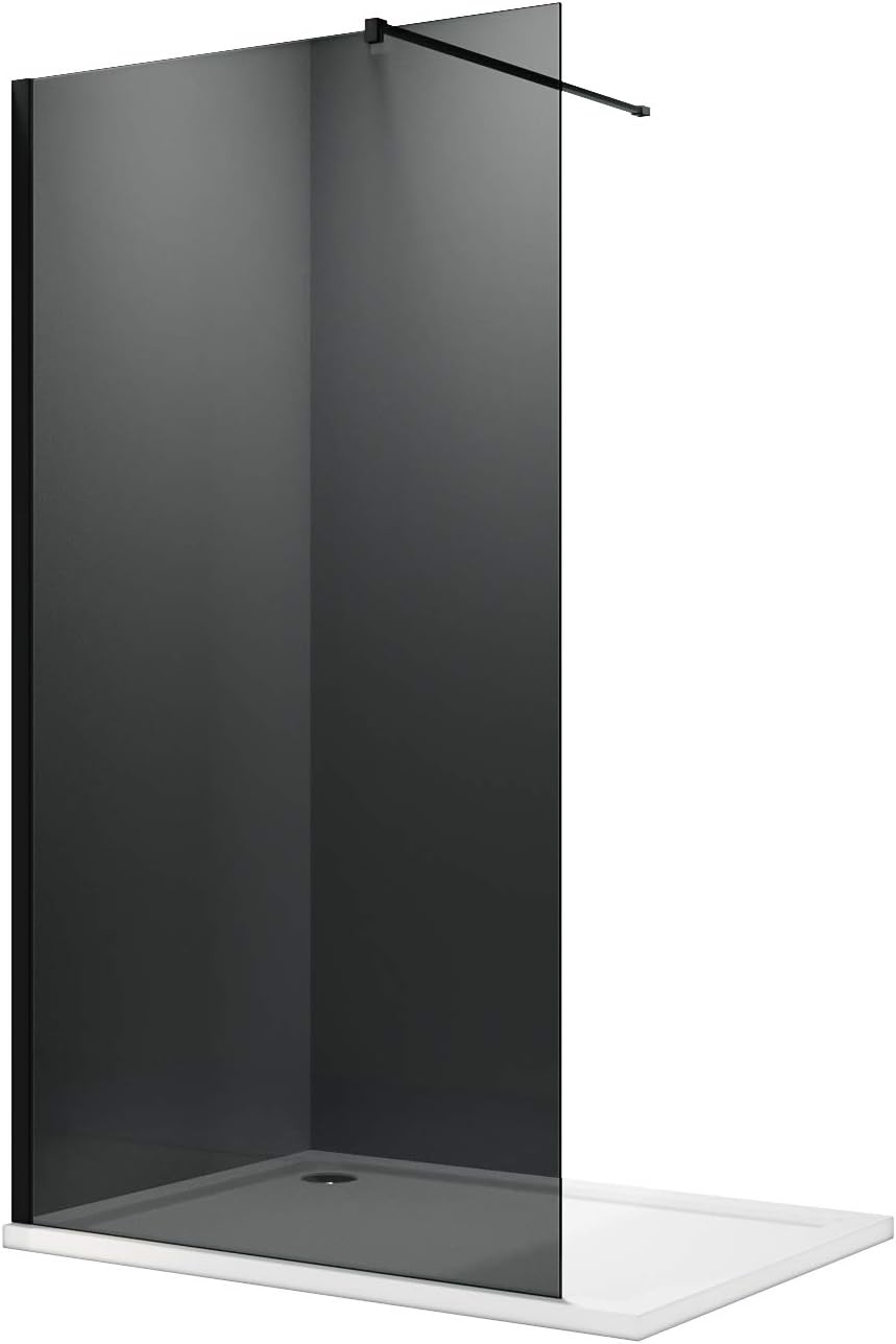 ELEGANT Walk in Shower Enclosure 8mm Dark Grey Easy Clean Safety Glass Shower Cubicles Wet Room Shower Screen Bath Screen 700mm