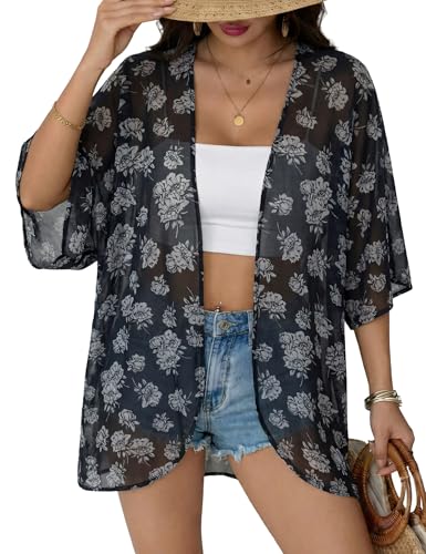 Image of Chunoy Women Short Sleeve Chiffon Kimono Beach Swimsuit Cover Up