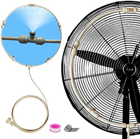 VICKERT Outdoor Mist Cooling System Fan Kit for a Cool Patio Breeze 20FT (6M) Misting Line + 5 Copper Metal Mist Nozzles + a Copper Metal Connector(3/4'') Fit to Any Outdoor Fan (Beige Color)