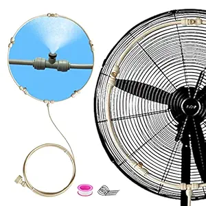 VICKERT Outdoor Mist Cooling System Fan Kit for a Cool Patio Breeze 20FT (6M) Misting Line + 5 Copper Metal Mist Nozzles + a Copper Metal Connector(3/4'') Fit to Any Outdoor Fan (Beige Color)