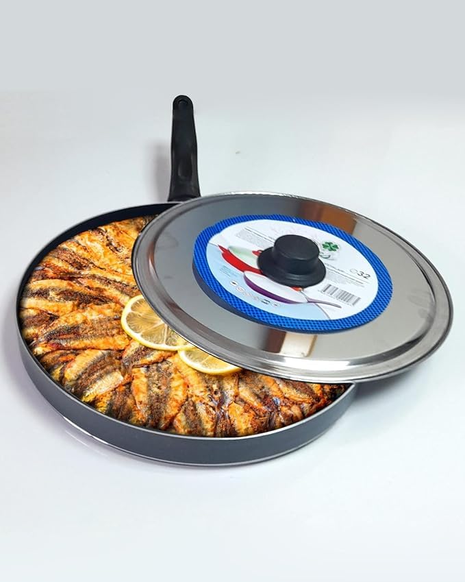 caselka 32 cm Teflon Kapaklı Balık ve Gözleme Tavası, 32 cm Boyut, Teflon Kaplama, Kapaklı Tasarım, Balık Pişirme, Gözleme Tavası
