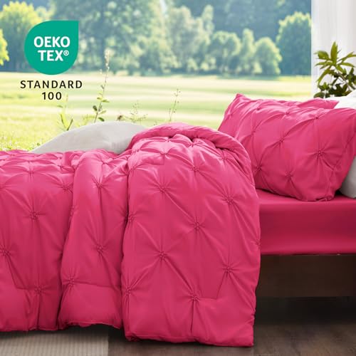 Image of BEDELITE Queen Comforter Set Hot Pink,Lightweight & Soft Comforter | Pintuck Boho Bedding, Warm & Cute Bed Set for All Season,With 2 Pillowcases