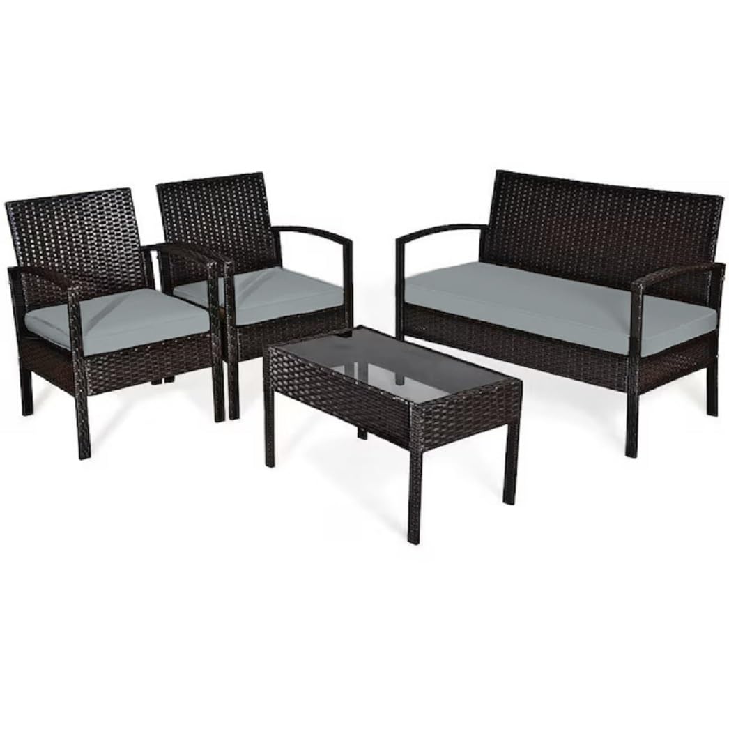 Crescent Textile Waterproof Outdoor Cushions for Patio Rattan Furniture 3 Pieces Set Seat Pads Cushion For Garden Rattan Sofa Furniture Comfy Cushions | Lightweight and Durable (Silver)
