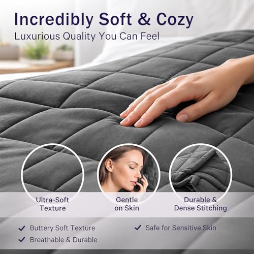 Image of Weighted Blanket for Adults 25lbs, 60 inchx80 inch, Queen Size Cooling Heavy Throw Blanket for 220-280lbs, Microfiber Soft Thick Big Blankets Weighted Comforter Breathable Gift for Sleeping, Grey