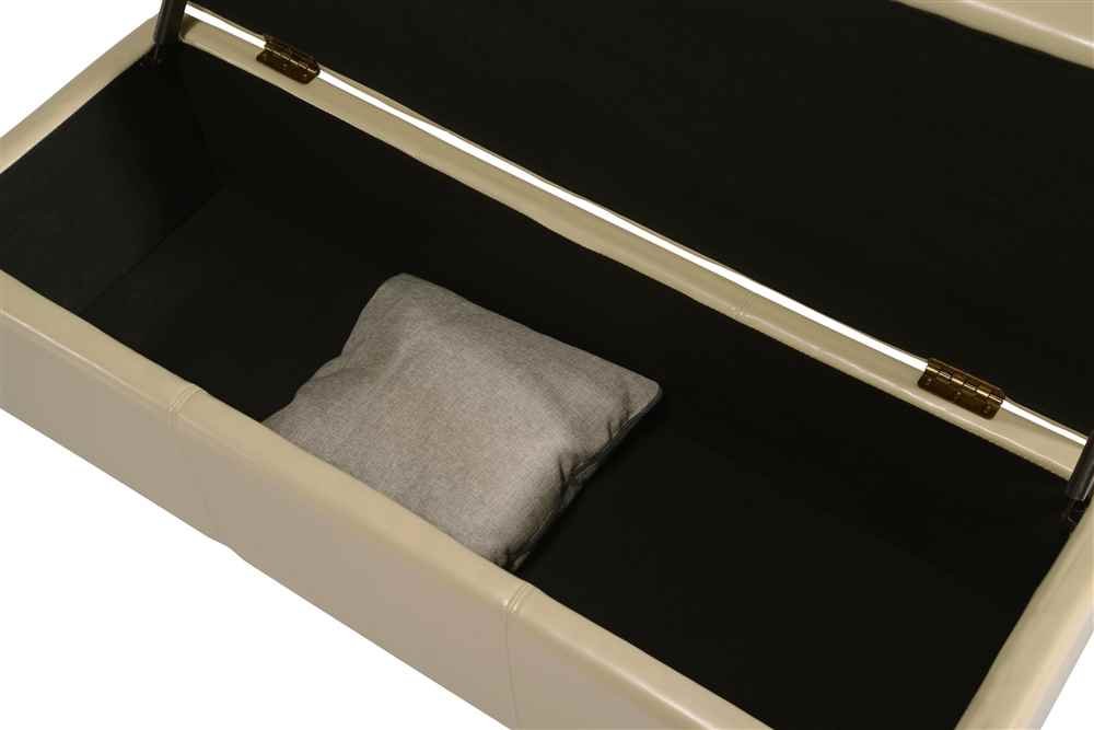 SIMPLIHOME Avalon 48 inch Wide Rectangle Lift Top Storage Ottoman Bench in Upholstered Satin Upholstered Cream Faux Leather with Large Storage Space for the Living Room, Entryway, Bedroom