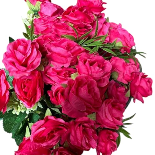 Image of Garden Art Artificial Small Rose Flower Bunch (Pack of 1) | 5 Heads with 15 Flowers & Buds, 35 cm Faux Rose Bouquet for Home Decor, Wedding & Table Decoration (Rose Pink)