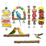 JOREWOOD Natural Wood Bird Chew Toys, 7 Pack Hanging Parrot Cage Perch Stand for Parakeet, Cockatiel, Lovebird, Budgie