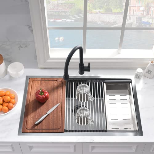 25 Inch Black Undermount Workstation Sink-Wesliv 25X19 Matte Black Stainless Steel Undermount Workstation Sink 16 Gauge R10 Corner Single Bowl Undermount Kitchen Sink With Cutting Board #TOP1