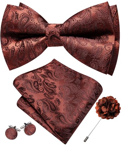 Image of YOHOWA Mens Bow Tie Set Paisley Coloful Pre-tied Bowties Adjustable with Handkerchief Cufflinks Wedding Prom Party