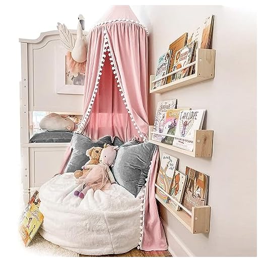 LOAOL Kids Bed Canopy with Pom Pom Hanging Mosquito Net for Baby Crib Nook Castle Game Tent Nursery Play Room Decor (Pink)