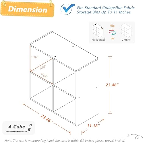 Miniatura 2 de Estantería organizadora de 4 cubos, contenedor de almacenamiento de tela, estante abierto con compartimentos simples, roble