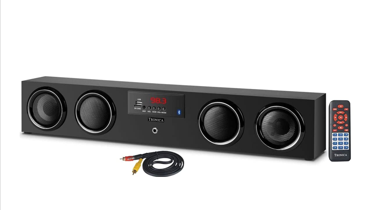 TRONICA Soundbar Speaker 24W, 4.0 Channel, Bluetooth Soundbar Speaker, Multimedia Soundbar Speaker Support Pendrive/SD Card/Bluetooth/FM/Mic/Aux & Remote, Black Soundbar Equipment for Your Home (B09H5SWR2V) Amazon Price History, Amazon Price Tracker