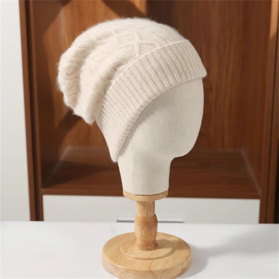 Gorro De Invierno 100% De Lana Pura Para Mujer, Gorro Suave De Lana Cálido, Gorros Con Rombos Para Gorro Tejido