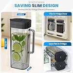 SlimFit 2 Quart (2 Liter) pichet avec couvercle - Pot d'eau pour porte du réfrigérateur - Échec 64oz pichet en plastique avec couvercle - Conteneur de boisson pour jus, Thé glacé, Café, Sans BPA en plastique, Noir