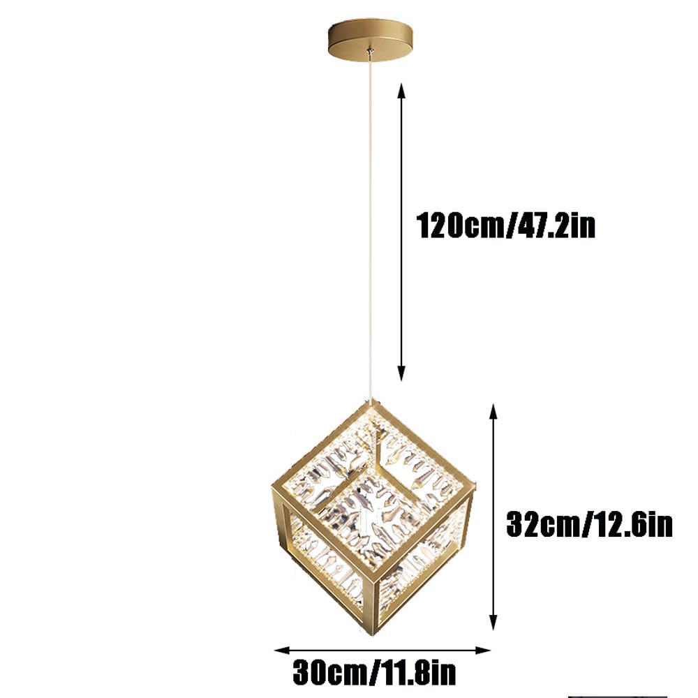 Lampa wisząca LED, żyrandole, LED z ekranem klatkowym, lampa sufitowa LED 24 W, szczotkowany mosiądz kryształ na wyspę kuchenną, jadalnię, ławkę