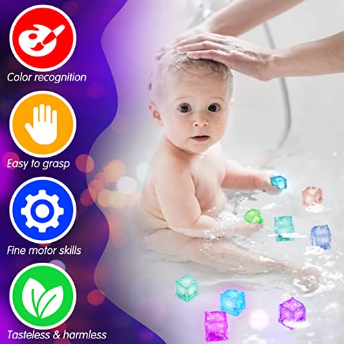 Jiosdo Badespielzeug Baby, 12Pcs LED Eiswürfel Leuchtend Badewannenspielzeug, Light Up Sensorik Spielzeug, Badewanne Spielzeug Kinder Wasserspielzeug