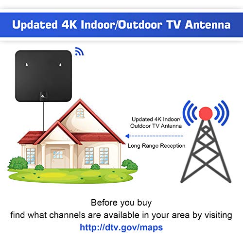 1byone TV Antenna Amplified HDTV Digital Antenna Indoor/Outdoor-Long 120+ Miles Range with Booster Signal Support 4K 1080P UHF VHF Freeview Local Channels, 26FT Coax Cable/AC Adapter - Thumbnail 3