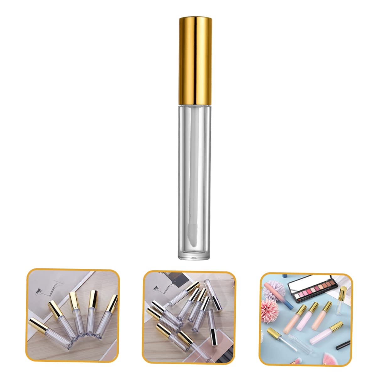 Tubo Lucidalabbra Vuoto 10ml in Plastico Coperchio Oro | 40 Pezzi, per Makeup e Lip Gloss, Formato Leggero e Facile da Trasportare
