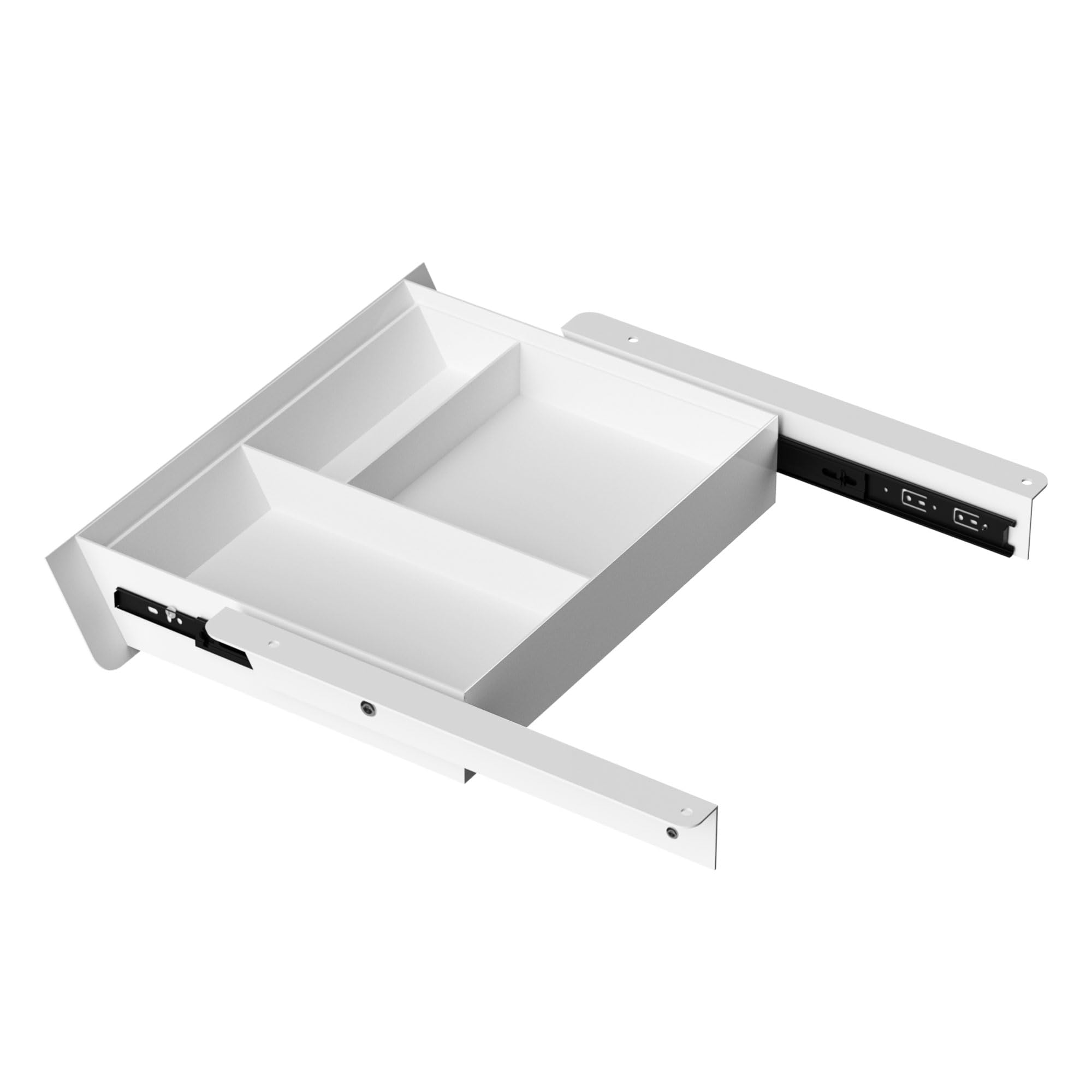 White Under Desk Drawer with Removable Tray, 15.4" Wide 2-in-1 Organizer – 60° Ergonomic Tilt, 4-Compartment Insert for Pens, Phones &amp; Cables, Ball Bearing Slides, for Home Office &amp; Student Desk