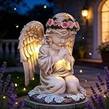 ZMCVOE Solar Engel Gartenstatuen, Engel Skulptur Deko Rasen, Wetterfest LED Fairyengel Figur, Solarengel für Grab für Außenbereichen, Gärten und Terrassen (Betender Engel A)