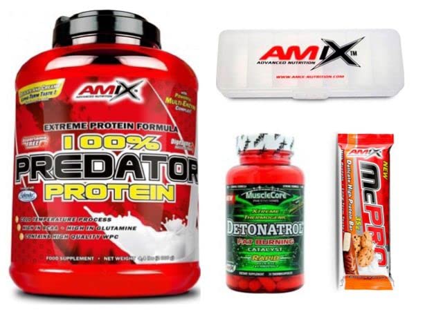 AMIX NUTRITION 100% PREDATOR PROTEIN Sabor Cookies, 2 Kilos + AMIX NUTRITION MUSCLECORE DETONATROL 30 Capsulas + Pastillero + Barrita mcpro cookies 35 Gr