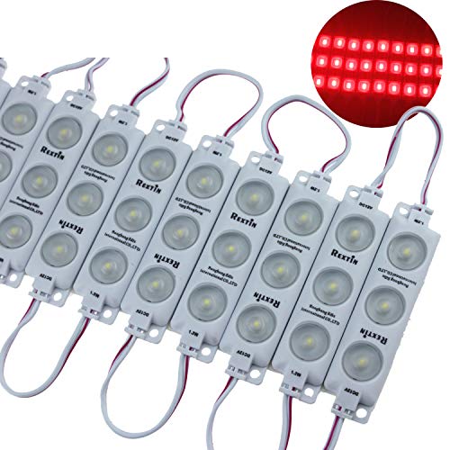 Rextin 200PCS Super Bright 3LED 2835 LED Module Red IP68 Waterproof Decorative Light for Letter Sign Advertising Signs Back with Tape +Wire Crimp Cap (Red)
