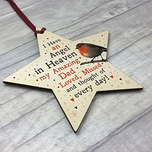RED OCEAN Robin Memorial Tree Hanging Decoration Dad Memorial Gift Wood Star In Memory Plaque