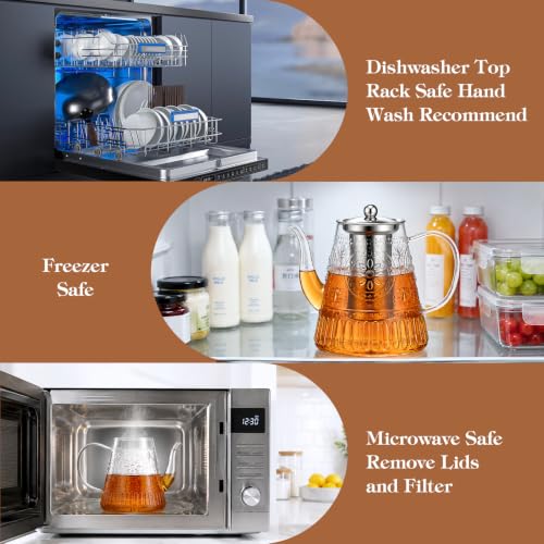 Image of 1500ml /52oz Large Glass Teapot, Zpose Vintage Tea Pot with Infuser for Loose Tea, Stovetop Glass Tea Kettle with strainer for 6-7 Cups
